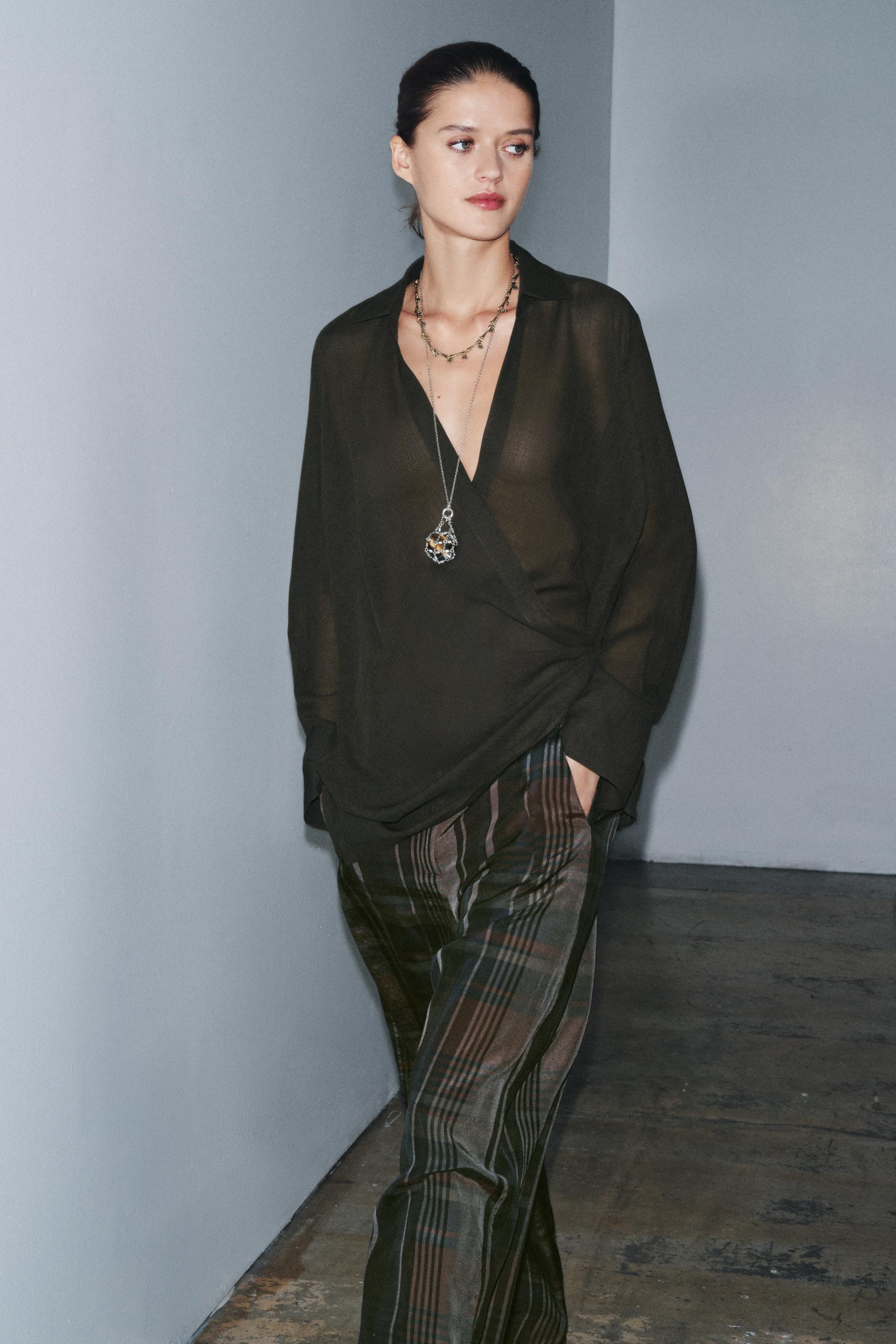 ASYMMETRIC WRAP WOOL BLEND TOP ZW COLLECTION